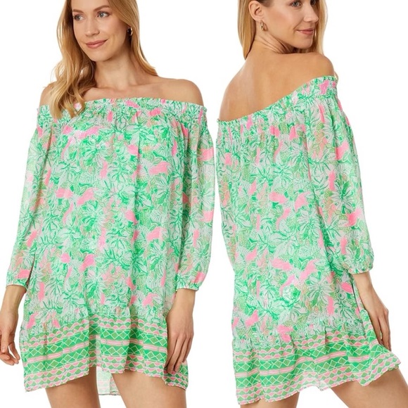 Lilly Pulitzer Maribeth Off the Shoulder Cover-up Botanical Green Just Wing It